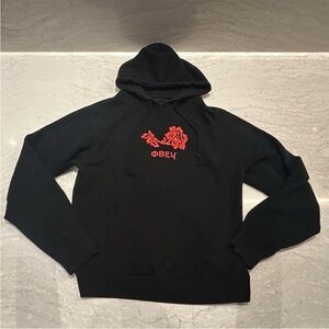 Obey black propaganda red floral hoodie sweatshirt women’s large L